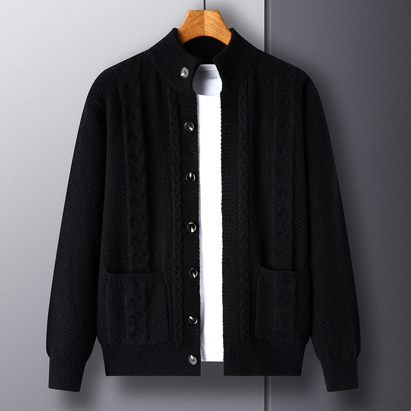 Knit Top, Young And Middle-aged Thick Knit Cardigan Retro Jacquard Loose-fitting Sweater Jacket