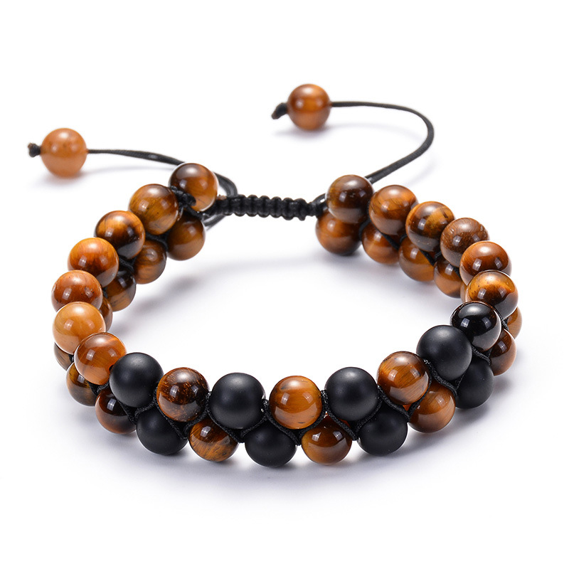 Unisex Tiger Eye Couple Bracelets Matte Black Agate Beads Bracelet