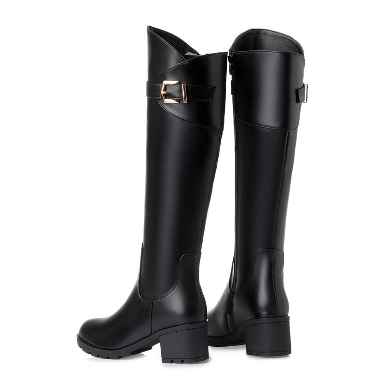 Women's Round Head  Fleece-lined Sleeve Knight Boots