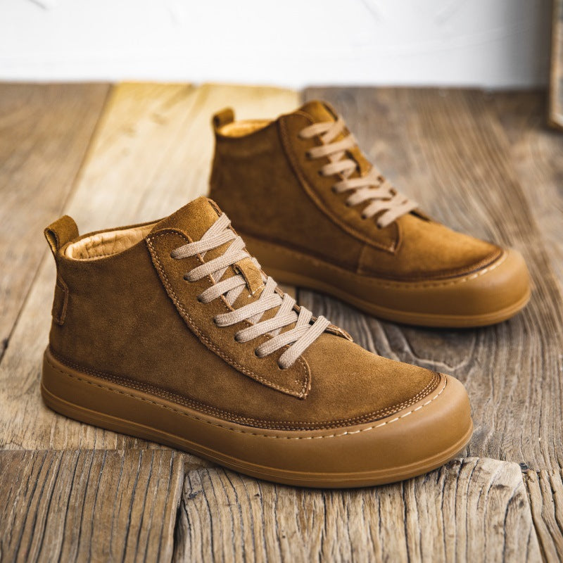 Sneakers, High-top Men's Genuine Leather Fashion Shoes Thick-soled Casual Board Versatile Martin Booties