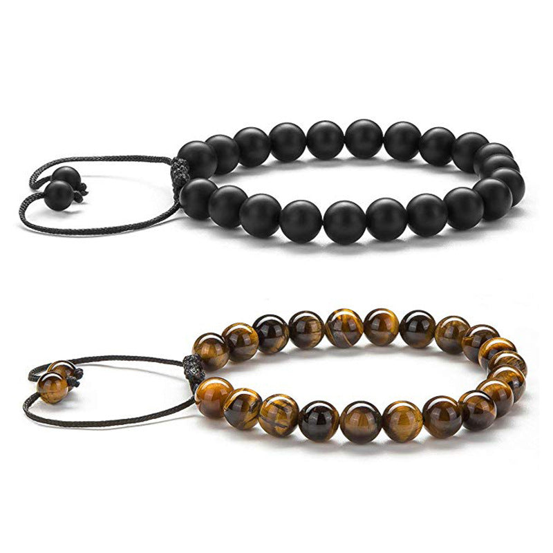 Unisex Tiger Eye Couple Bracelets Matte Black Agate Beads Bracelet