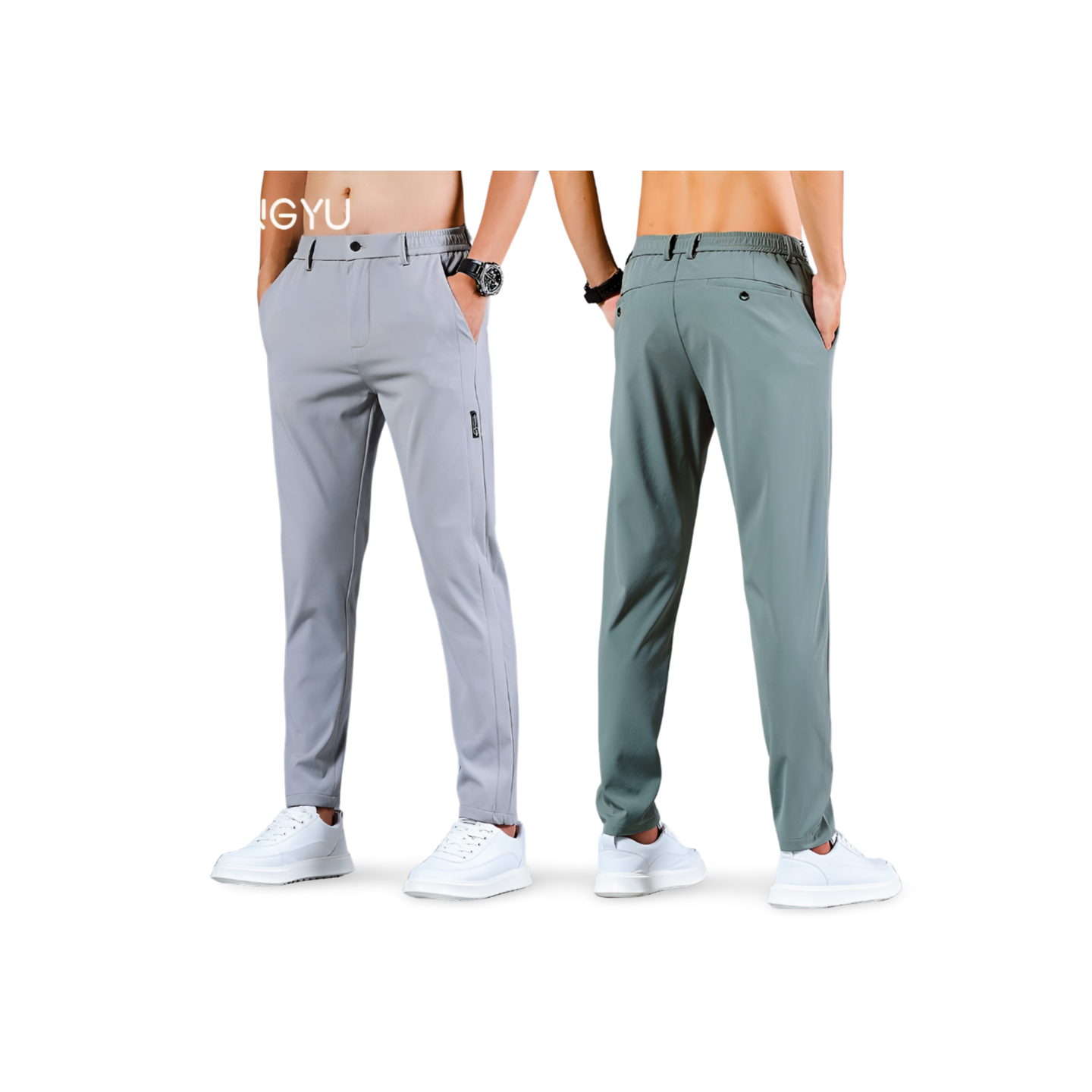 Men's Slim Fit Work Elastic Waist Lightweight Straight Pants