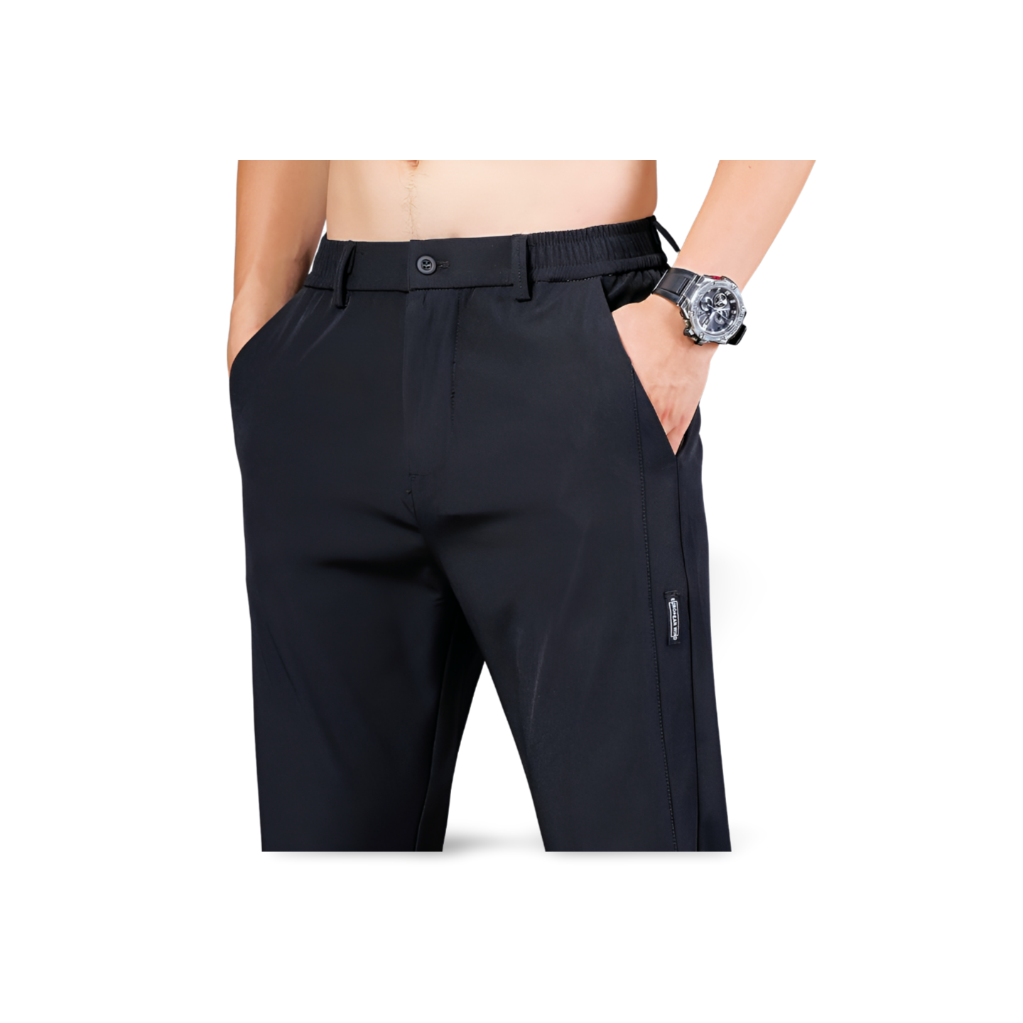 Men's Slim Fit Work Elastic Waist Lightweight Straight Pants