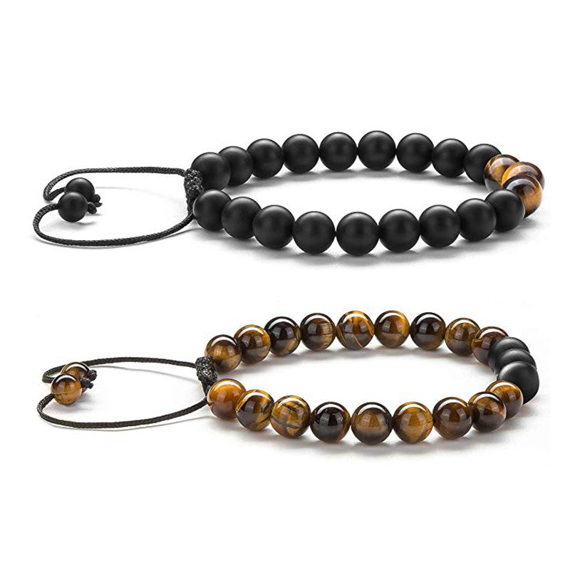 Unisex Tiger Eye Couple Bracelets Matte Black Agate Beads Bracelet