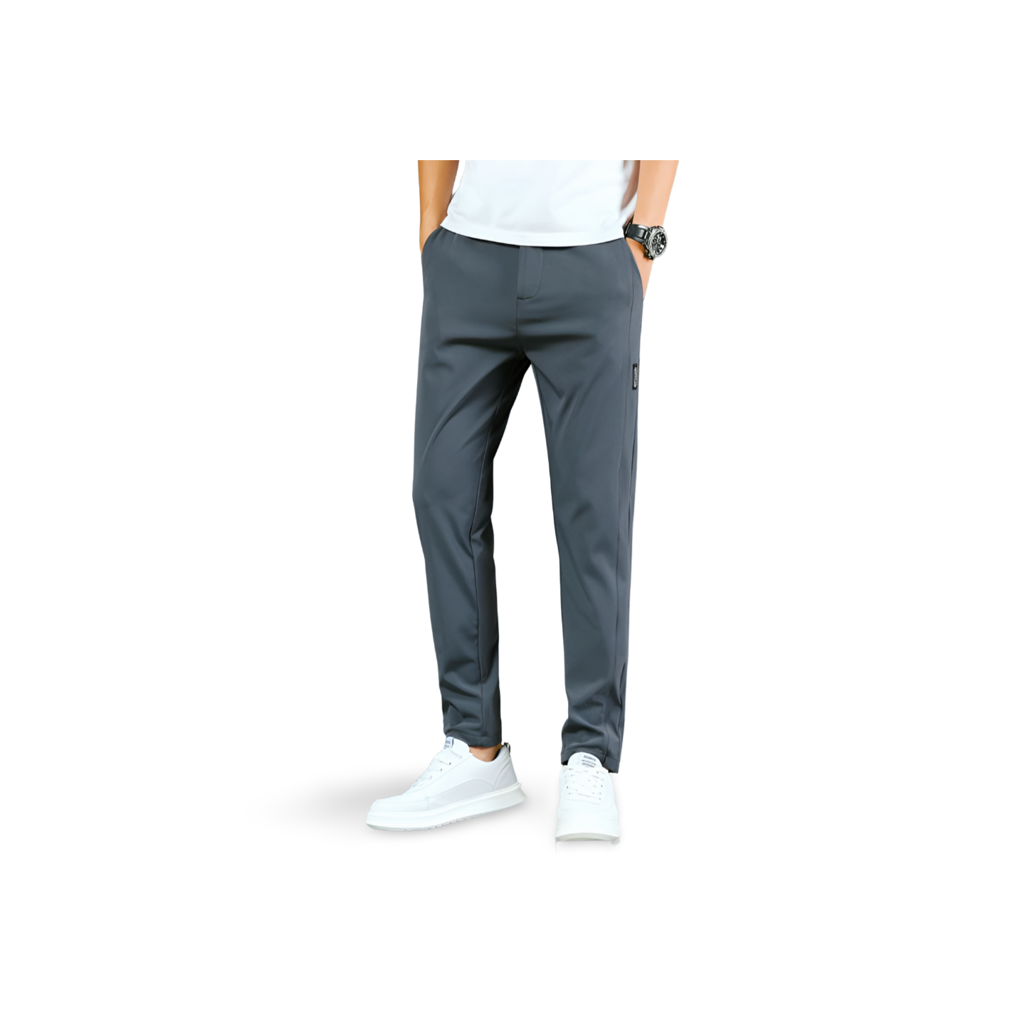 Men's Slim Fit Work Elastic Waist Lightweight Straight Pants