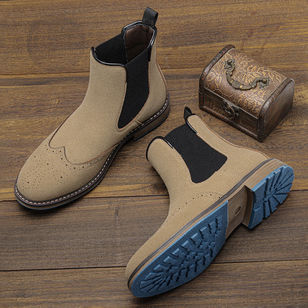 Chelsea Boots, Men's Fashion Casual Mid-top Carved Ankle Boots