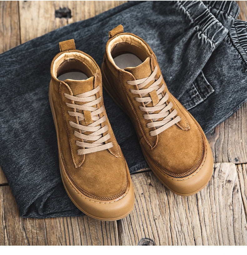 Sneakers, High-top Men's Genuine Leather Fashion Shoes Thick-soled Casual Board Versatile Martin Booties