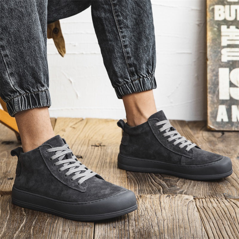 Sneakers, High-top Men's Genuine Leather Fashion Shoes Thick-soled Casual Board Versatile Martin Booties