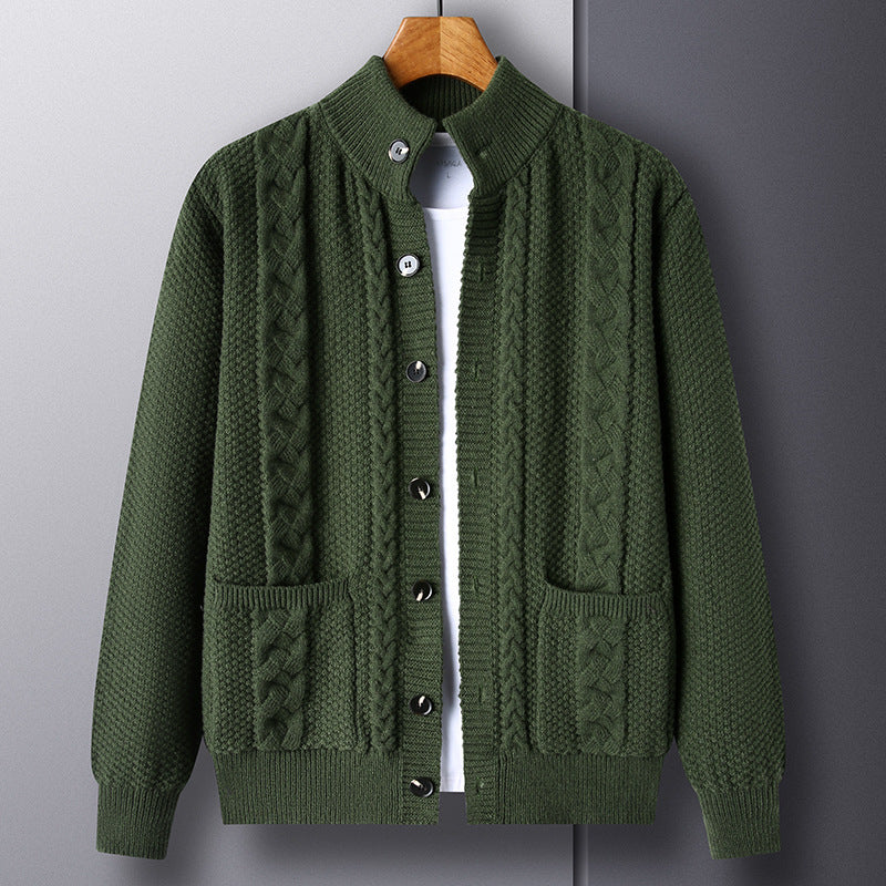 Knit Top, Young And Middle-aged Thick Knit Cardigan Retro Jacquard Loose-fitting Sweater Jacket