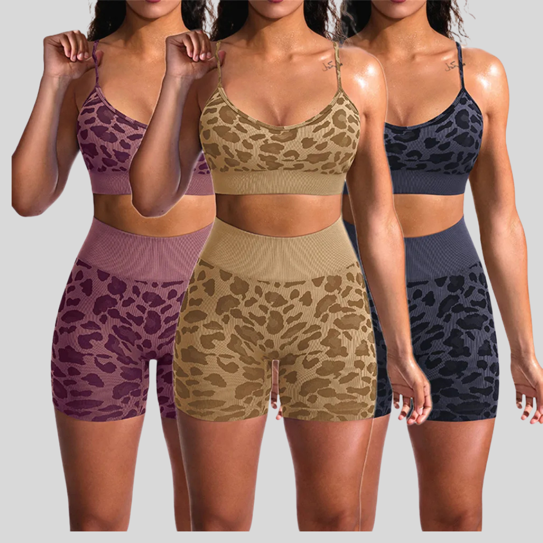 Women Leopard Printed 2 PCS Yoga Set Gym Shockproof Sports Bras Sport Leggings