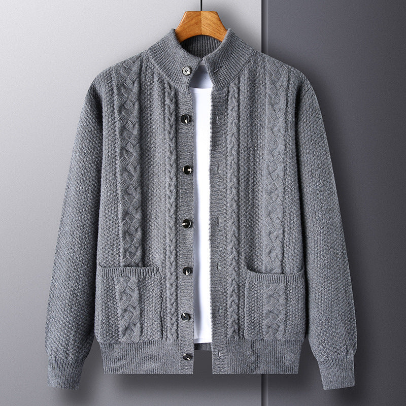 Knit Top, Young And Middle-aged Thick Knit Cardigan Retro Jacquard Loose-fitting Sweater Jacket