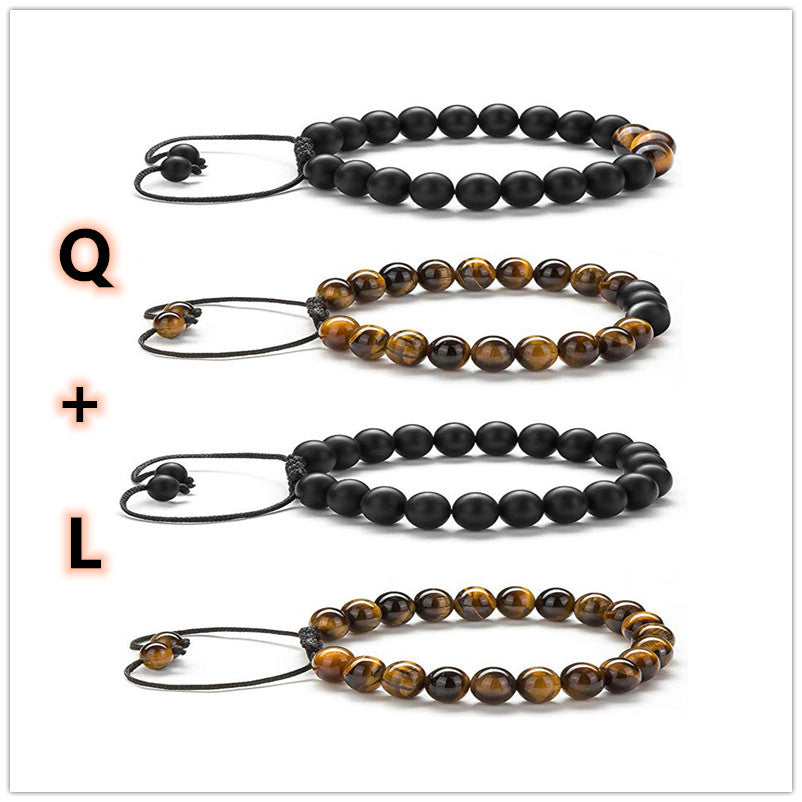 Unisex Tiger Eye Couple Bracelets Matte Black Agate Beads Bracelet