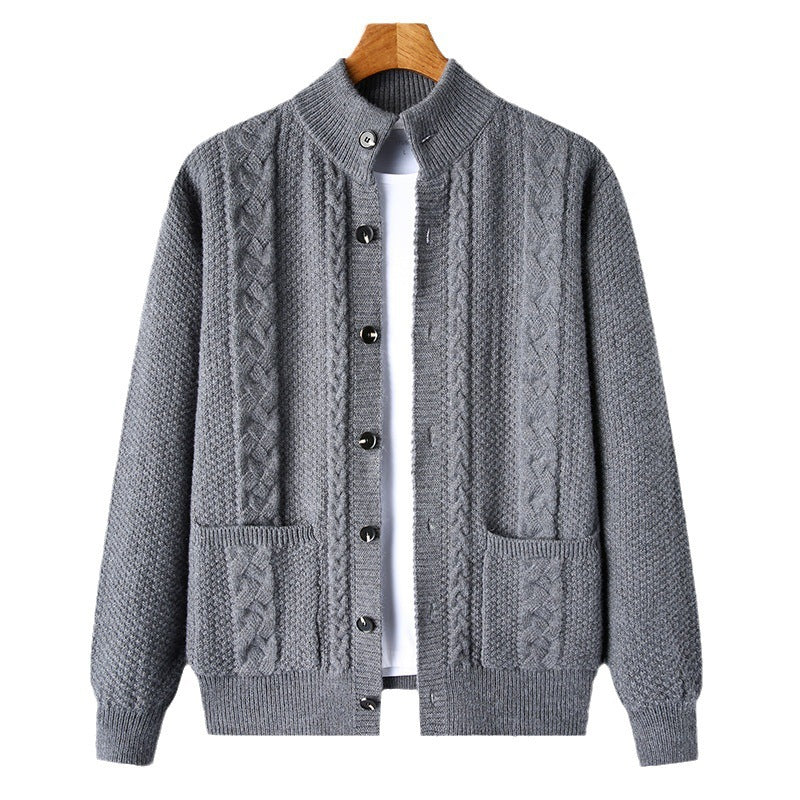 Knit Top, Young And Middle-aged Thick Knit Cardigan Retro Jacquard Loose-fitting Sweater Jacket