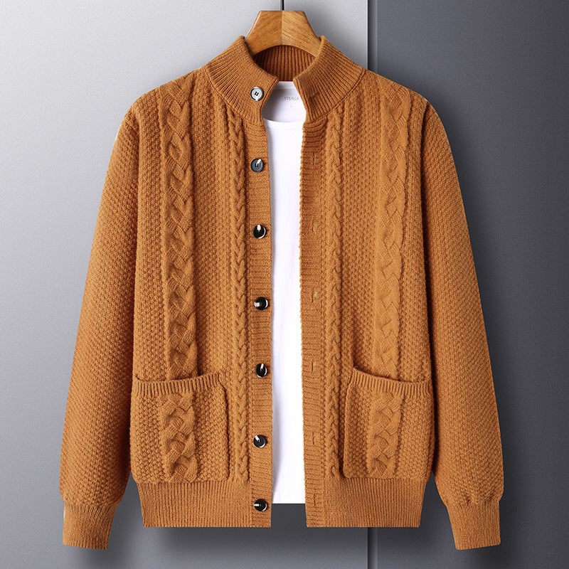 Knit Top, Young And Middle-aged Thick Knit Cardigan Retro Jacquard Loose-fitting Sweater Jacket