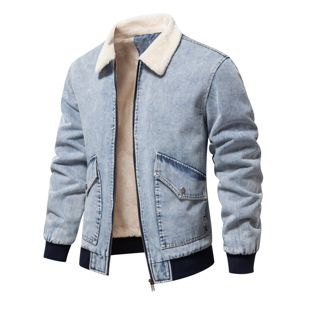 Jacket, Men's Plush Denim Jacket In European Size