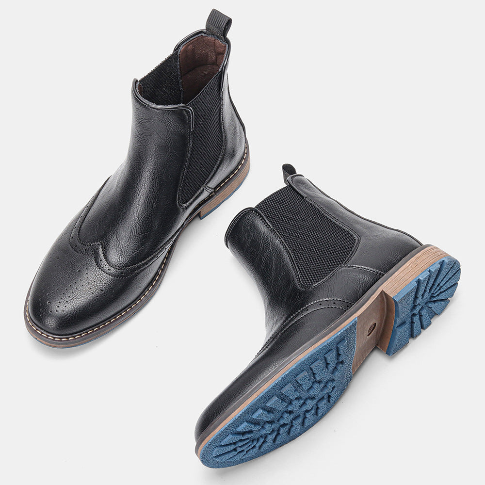 Chelsea Boots, Men's Fashion Casual Mid-top Carved Ankle Boots