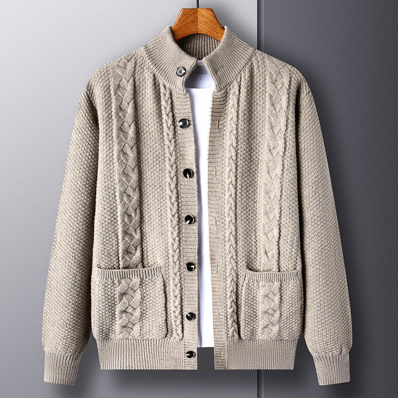 Knit Top, Young And Middle-aged Thick Knit Cardigan Retro Jacquard Loose-fitting Sweater Jacket