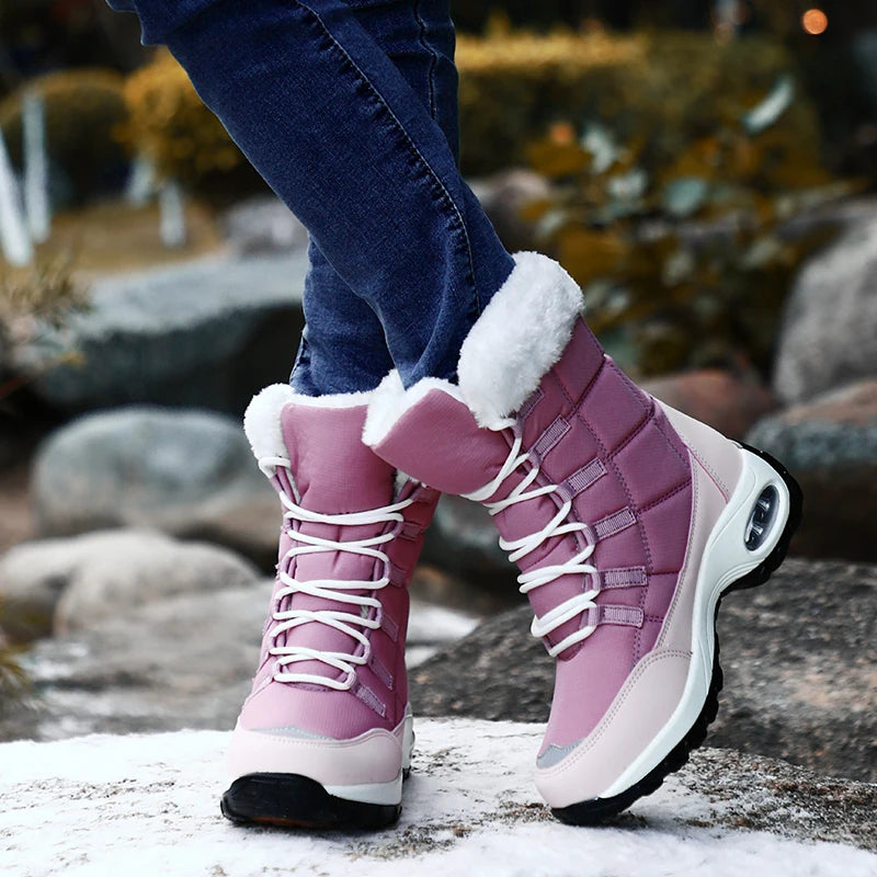 Women Warm Lace-up Comfortable Ankle Outdoor Waterproof Hiking Snow Boots