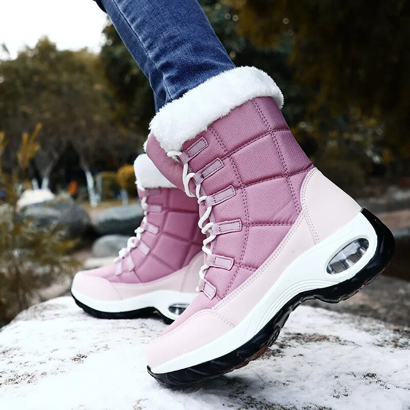 Women Warm Lace-up Comfortable Ankle Outdoor Waterproof Hiking Snow Boots