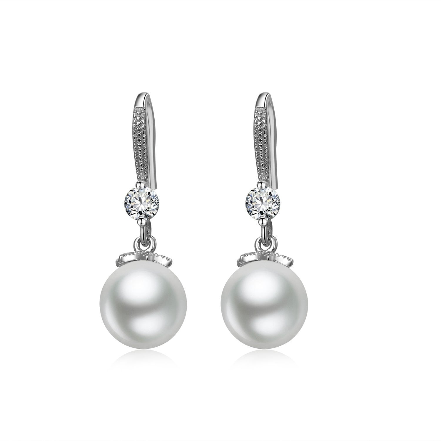 Earrings, Elegant Round Imitation Pearl Dangle Earrings Dazzling CZ