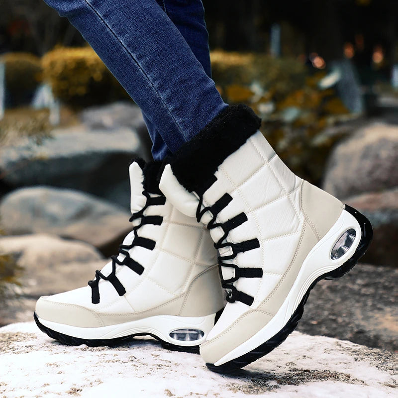 Women Warm Lace-up Comfortable Ankle Outdoor Waterproof Hiking Snow Boots