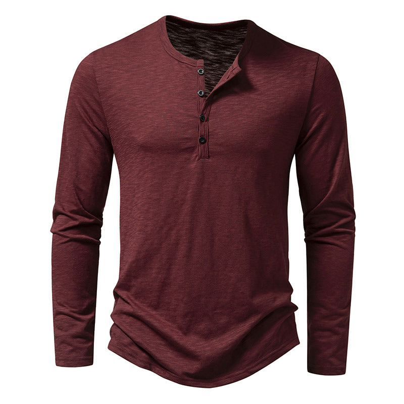 T.Shirts, Mens Clothing Long Sleeve T-shirt Fashion Button Henry Collar Tops