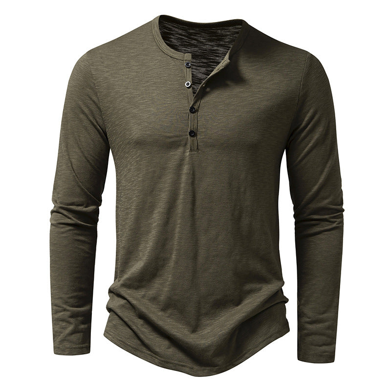 T.Shirts, Mens Clothing Long Sleeve T-shirt Fashion Button Henry Collar Tops