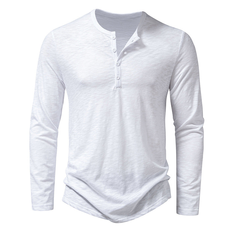 T.Shirts, Mens Clothing Long Sleeve T-shirt Fashion Button Henry Collar Tops