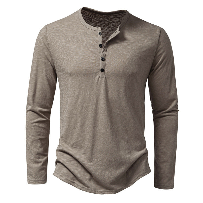 T.Shirts, Mens Clothing Long Sleeve T-shirt Fashion Button Henry Collar Tops