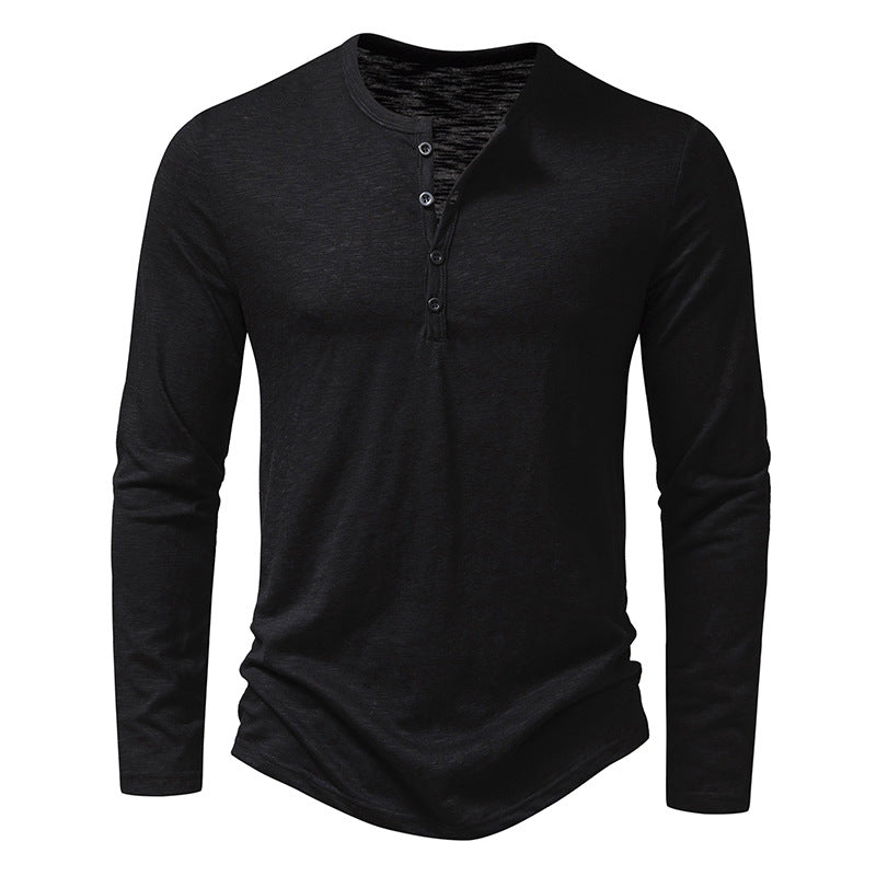 T.Shirts, Mens Clothing Long Sleeve T-shirt Fashion Button Henry Collar Tops