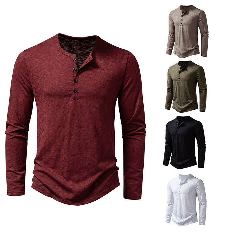 T.Shirts, Mens Clothing Long Sleeve T-shirt Fashion Button Henry Collar Tops