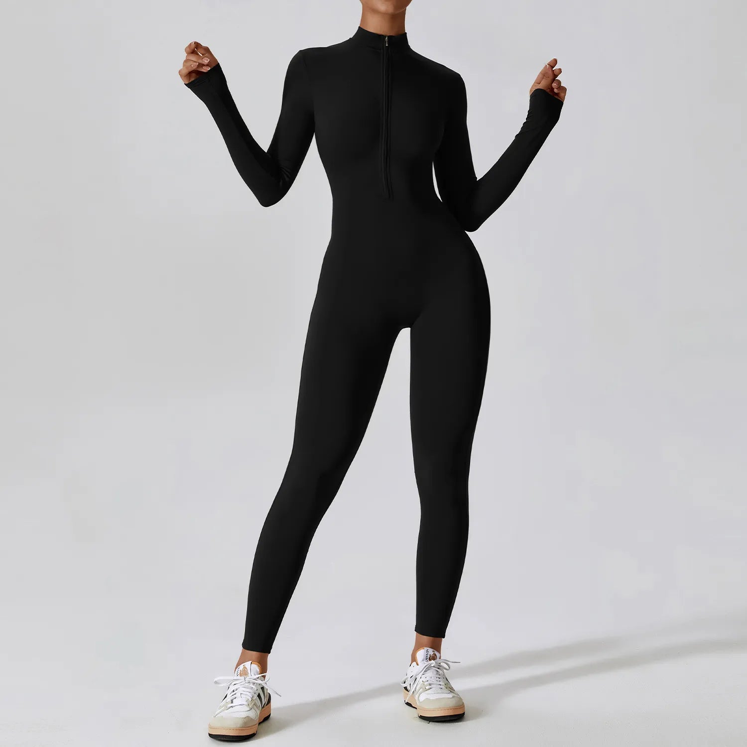 Women's  One-Piece Suit Zipper Long Sleeved Yoga Set Gym Push Up Jumpsuits