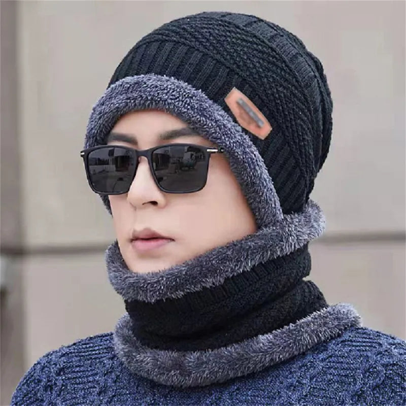 Men and Women Knit Fleece Scarf Winter Beanie