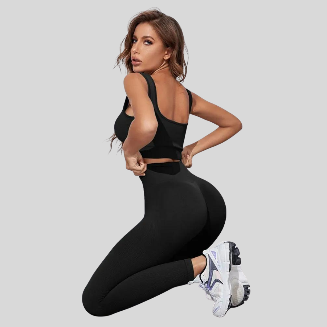 Women's 2Pcs Yoga High Waist Tracksuit Fitness Workout Top & Leggings