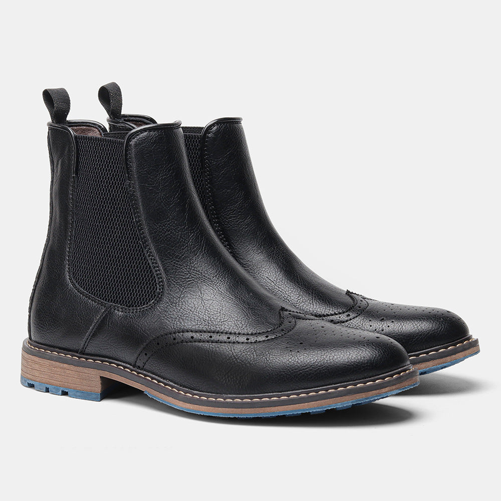 Chelsea Boots, Men's Fashion Casual Mid-top Carved Ankle Boots