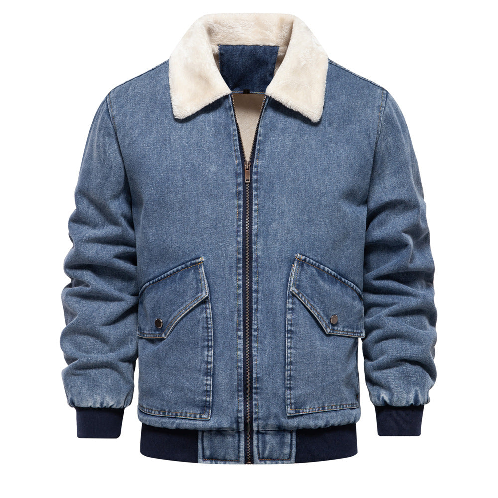 Jacket, Men's Plush Denim Jacket In European Size