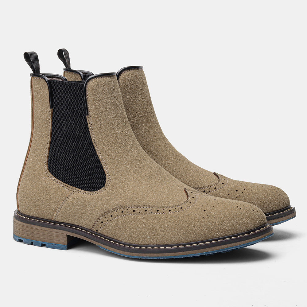 Chelsea Boots, Men's Fashion Casual Mid-top Carved Ankle Boots