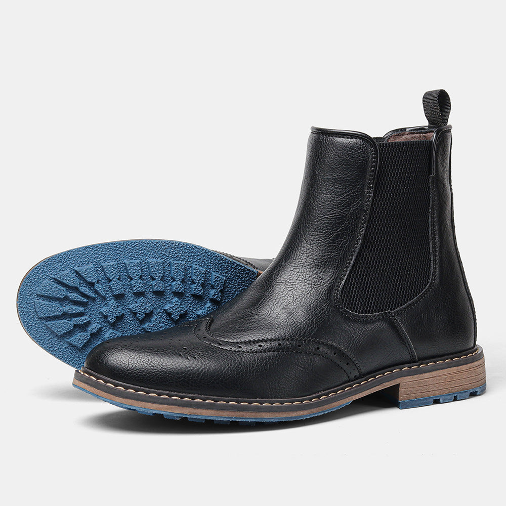 Chelsea Boots, Men's Fashion Casual Mid-top Carved Ankle Boots