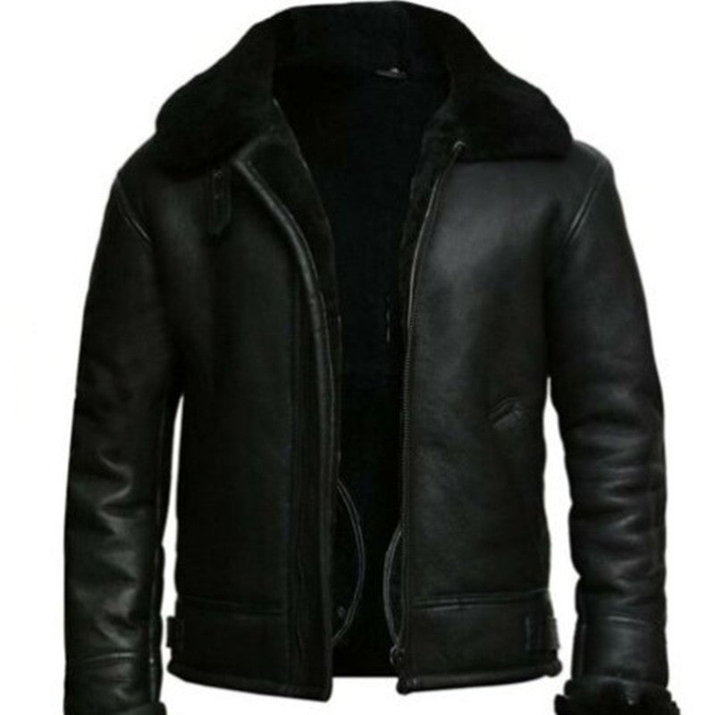 Men's Leather-fur One-piece Lapel Winter Cold-proof Jacket