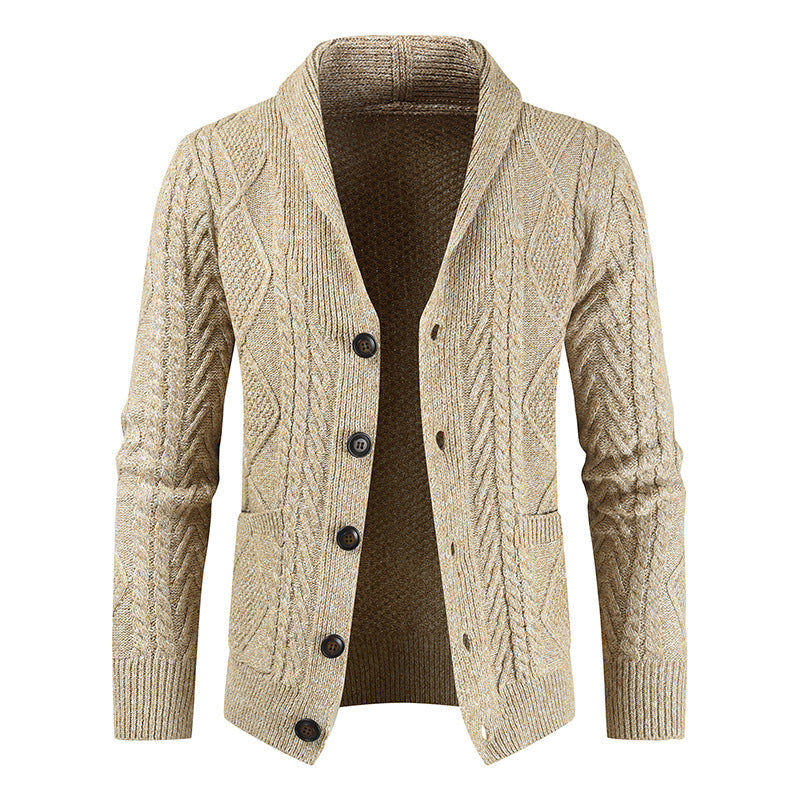 Men's Knitted Cardigan V Neck Loose Thick Sweater Jacket