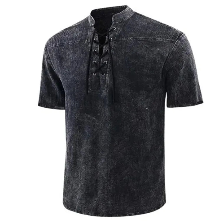 Shirt, Retro Shirt Men Tie Collar Short-sleeved Shirt Summer