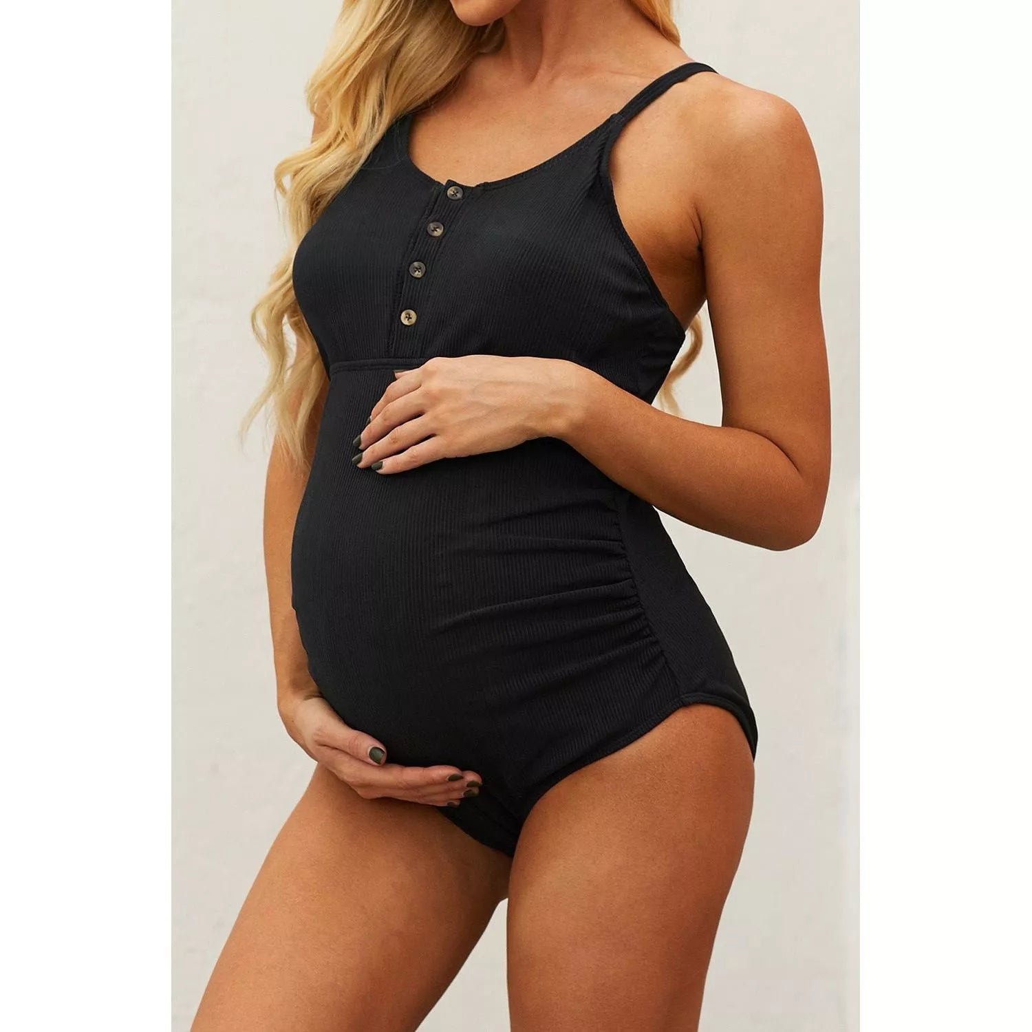 Ribbed Spaghetti Strap One-Piece Maternity Swimsuit