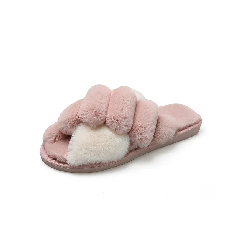 Warm Plush Slippers | Cross Top Fur Slippers | Ikervo