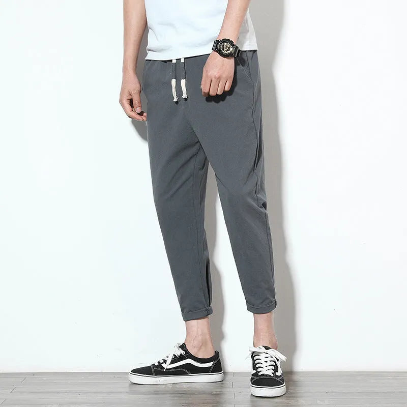 Trousers, Cotton linen black men's harem pants