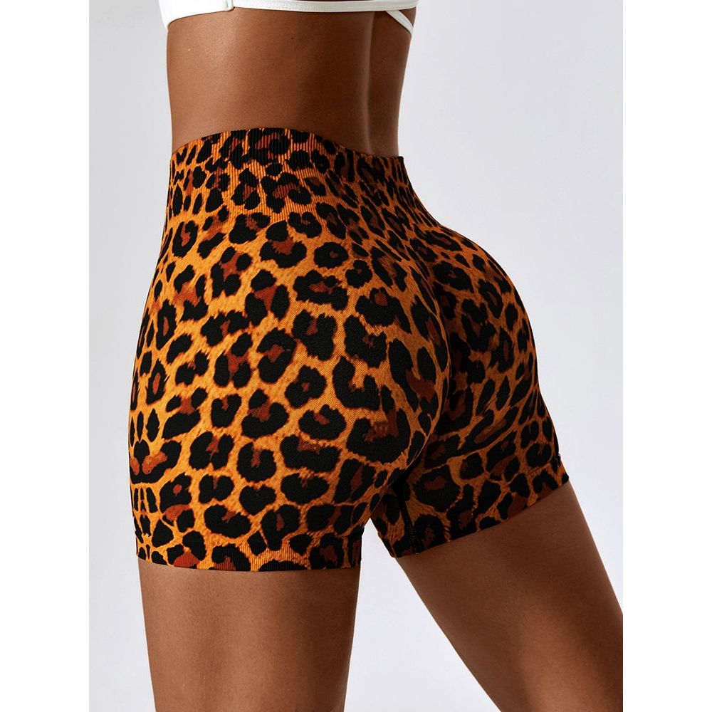 Leopard Print Wide Waistband Sports Shorts