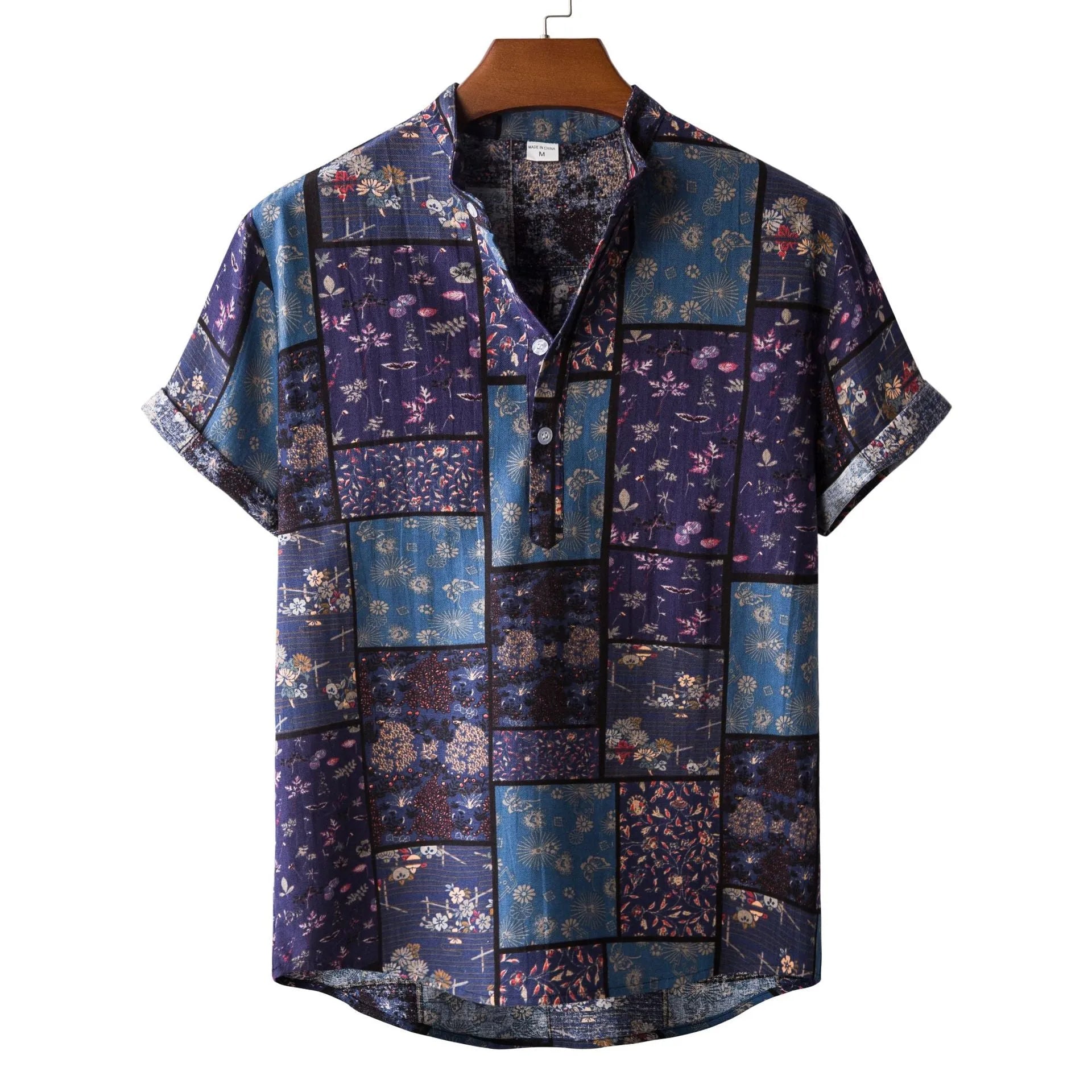 Shirt, Casual Linen Floral Shirt Men