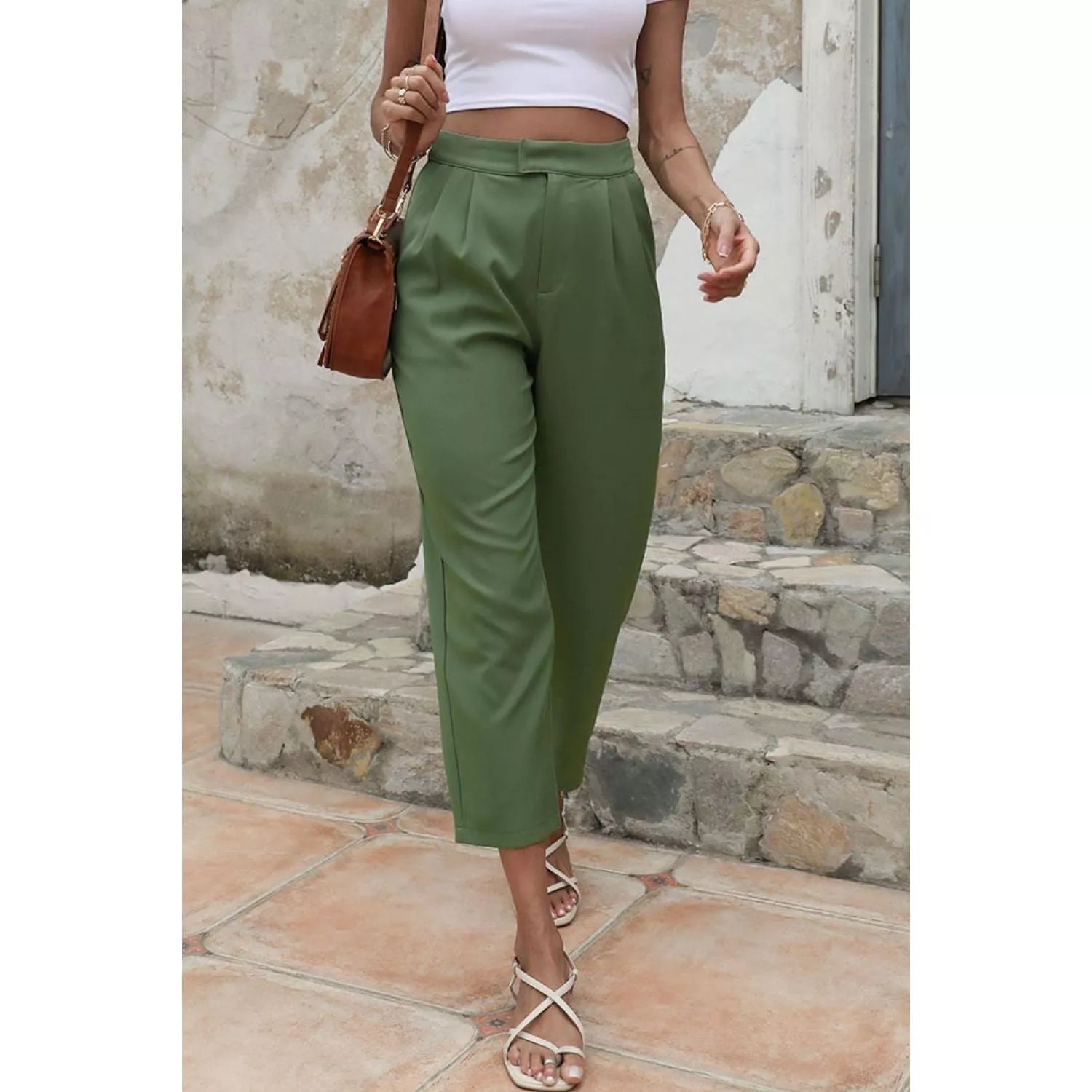 Straight Leg Cropped Pants with Pockets