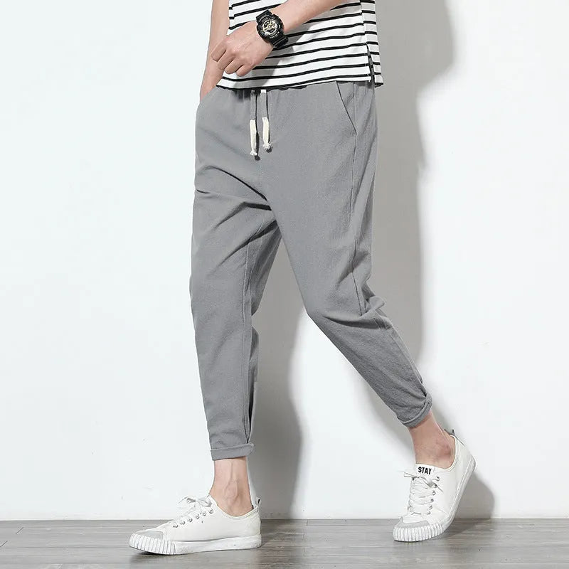 Trousers, Cotton linen black men's harem pants