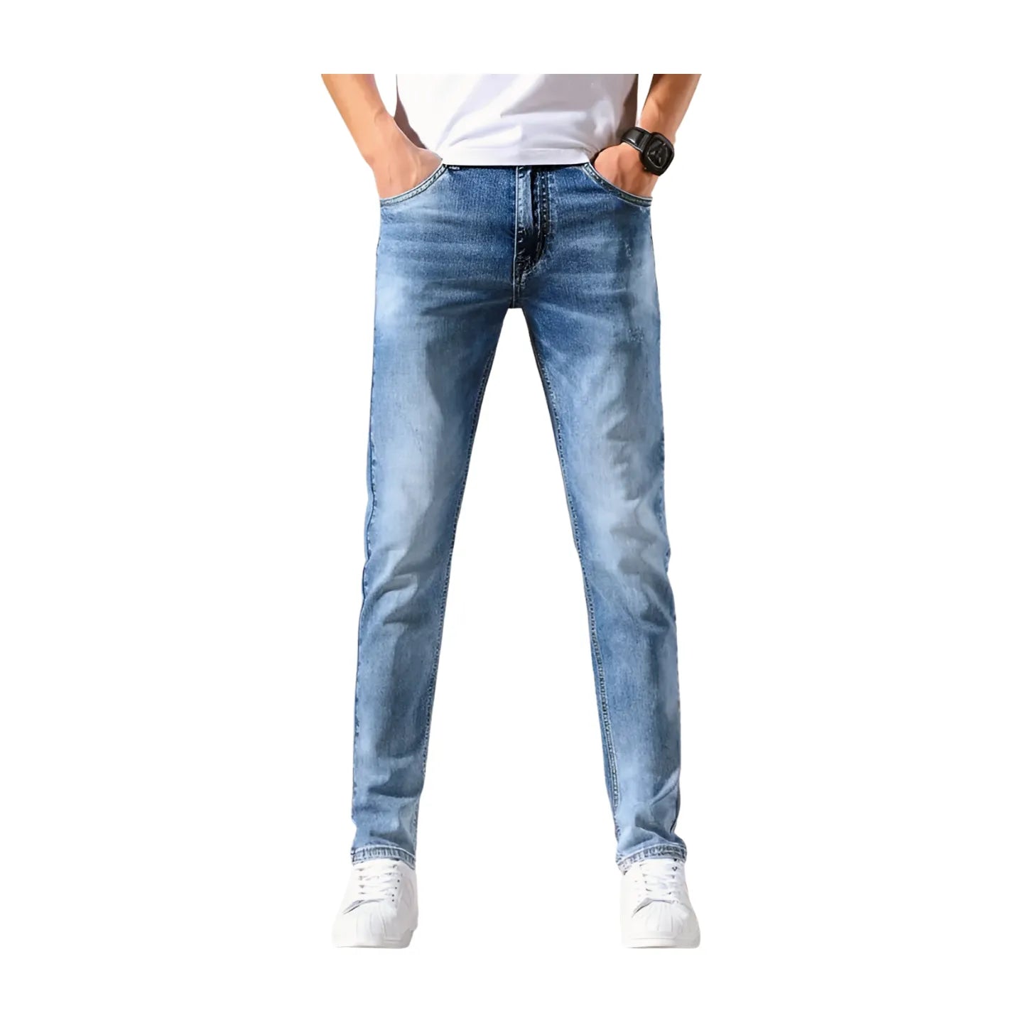 OUSSYU Men's Skinny Stretched Light Blue Denim Pants