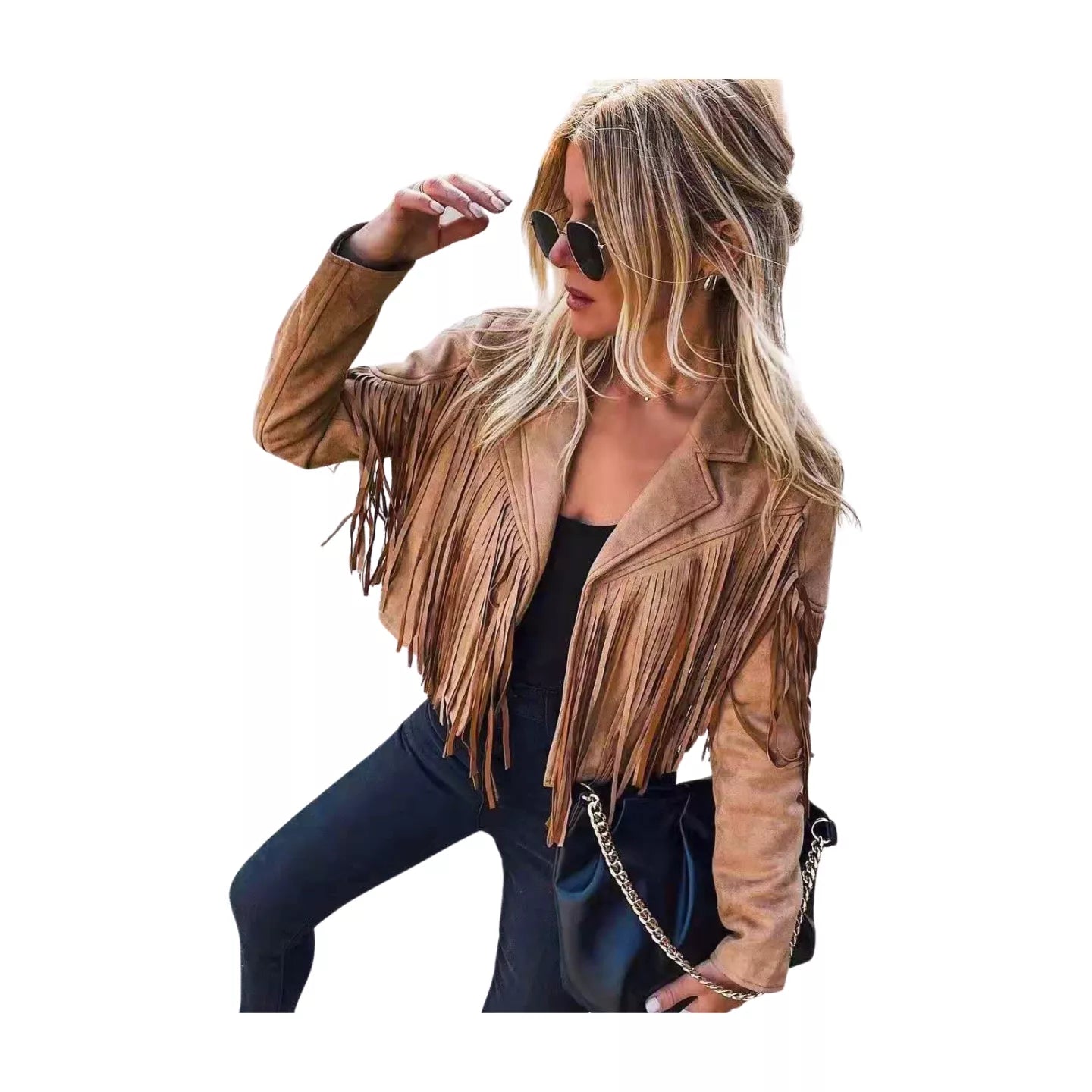 Fringed Hem Tassel Motor Biker Jacket Suede Leather